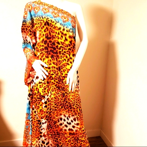 *LAST ONE* JSQUAD by MANISH VAID Leopard Print SILKY Kaftan XL NWT - Picture 7 of 8